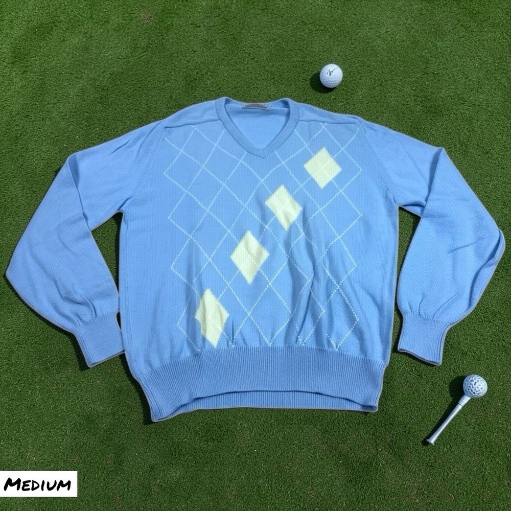 Vintage‎ Titleist Pullover Sweater V-Neck Mens MED Blue Cotton Made in Scotland